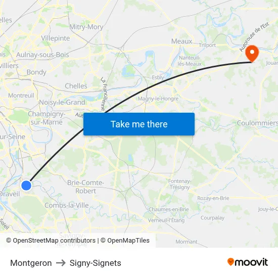 Montgeron to Signy-Signets map