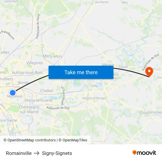 Romainville to Signy-Signets map