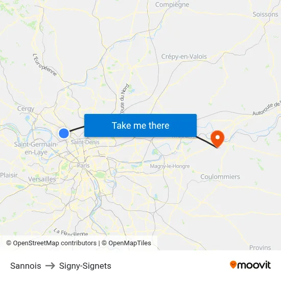 Sannois to Signy-Signets map