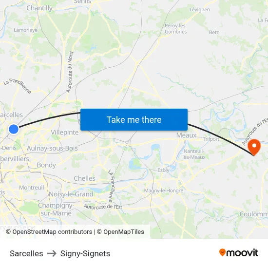 Sarcelles to Signy-Signets map