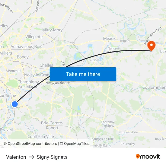 Valenton to Signy-Signets map