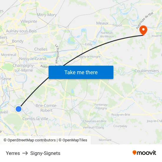 Yerres to Signy-Signets map