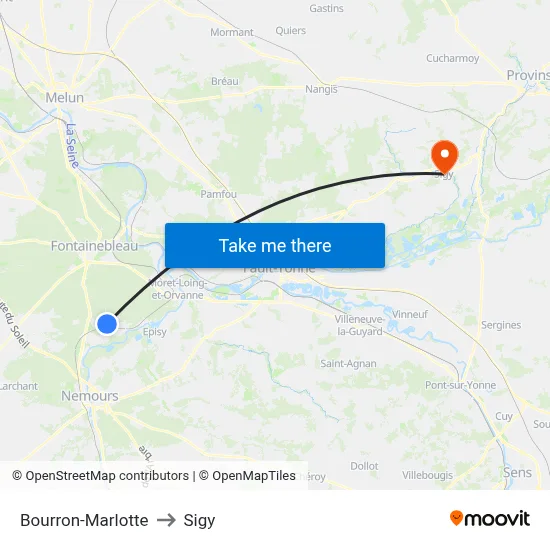 Bourron-Marlotte to Sigy map