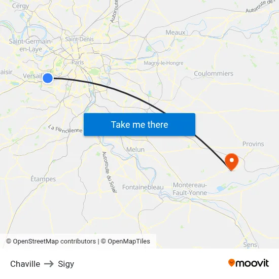 Chaville to Sigy map