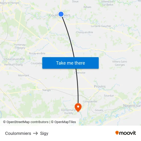 Coulommiers to Sigy map