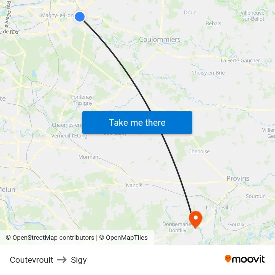 Coutevroult to Sigy map