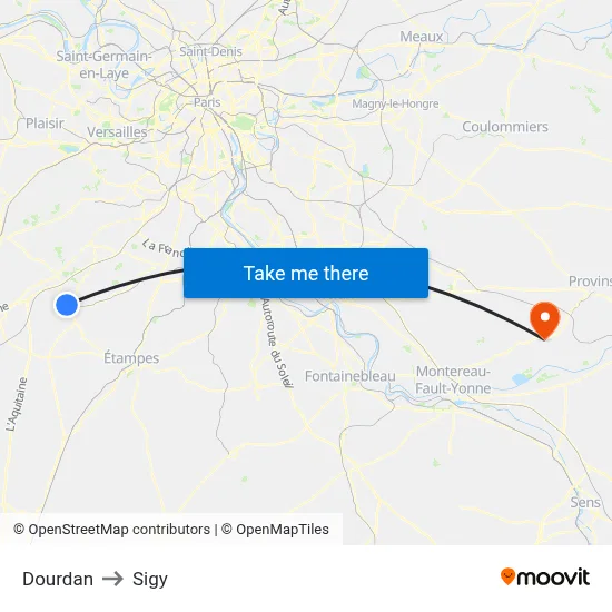 Dourdan to Sigy map