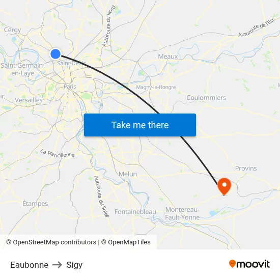 Eaubonne to Sigy map