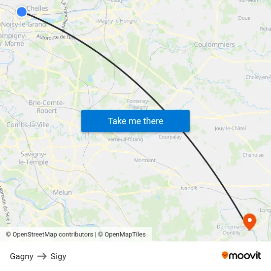Gagny to Sigy map