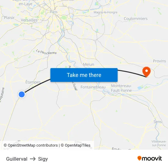 Guillerval to Sigy map
