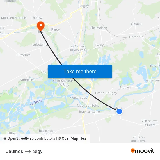 Jaulnes to Sigy map