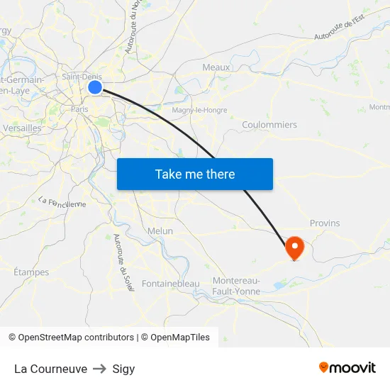 La Courneuve to Sigy map