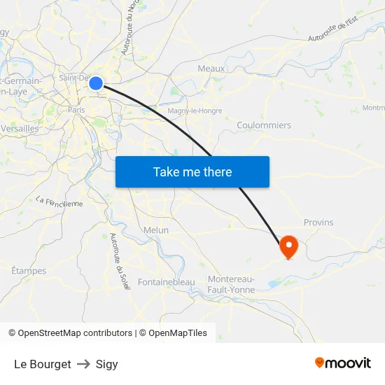 Le Bourget to Sigy map