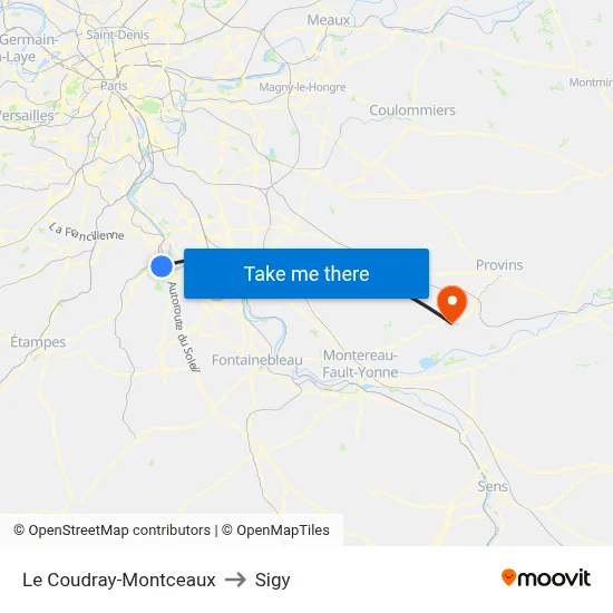 Le Coudray-Montceaux to Sigy map
