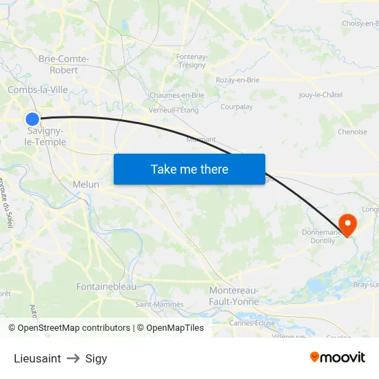 Lieusaint to Sigy map