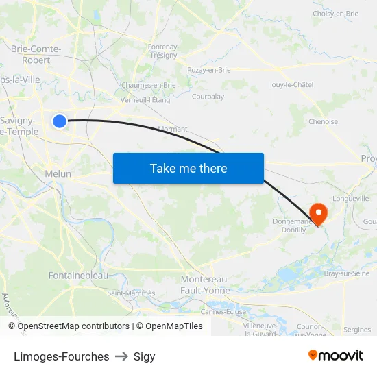 Limoges-Fourches to Sigy map