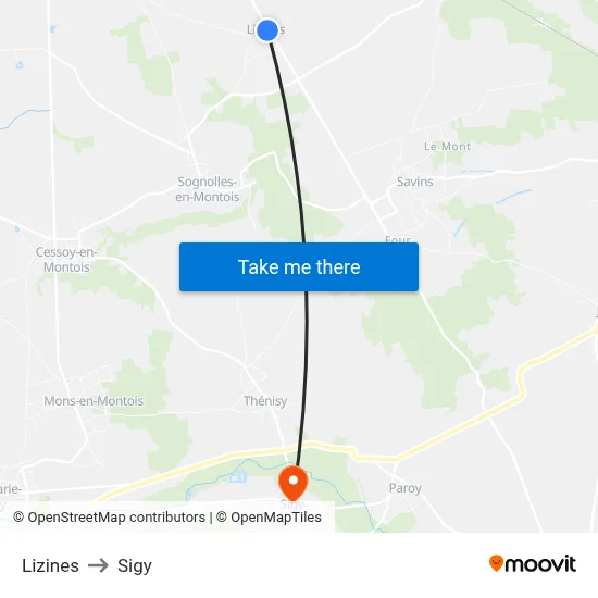 Lizines to Sigy map