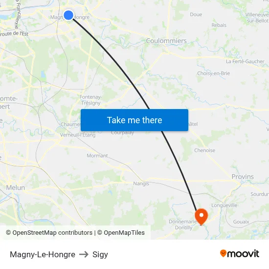 Magny-Le-Hongre to Sigy map