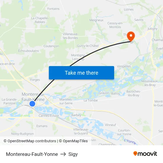 Montereau-Fault-Yonne to Sigy map