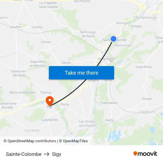 Sainte-Colombe to Sigy map