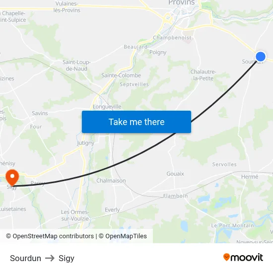 Sourdun to Sigy map