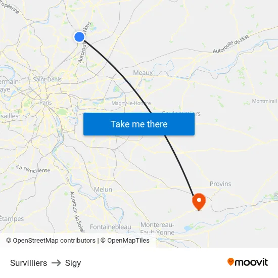 Survilliers to Sigy map