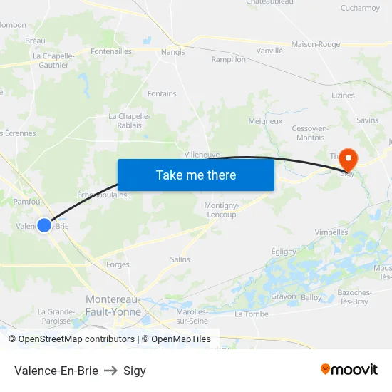 Valence-En-Brie to Sigy map
