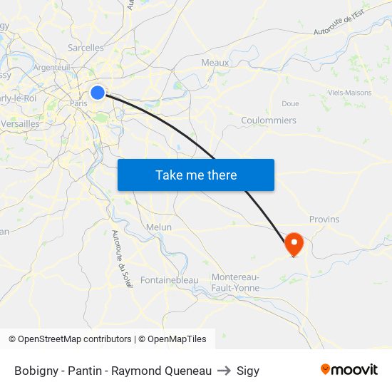 Bobigny - Pantin - Raymond Queneau to Sigy map