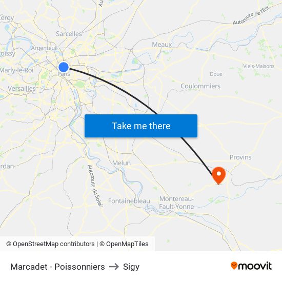 Marcadet - Poissonniers to Sigy map