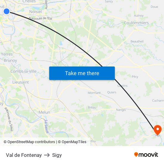 Val de Fontenay to Sigy map