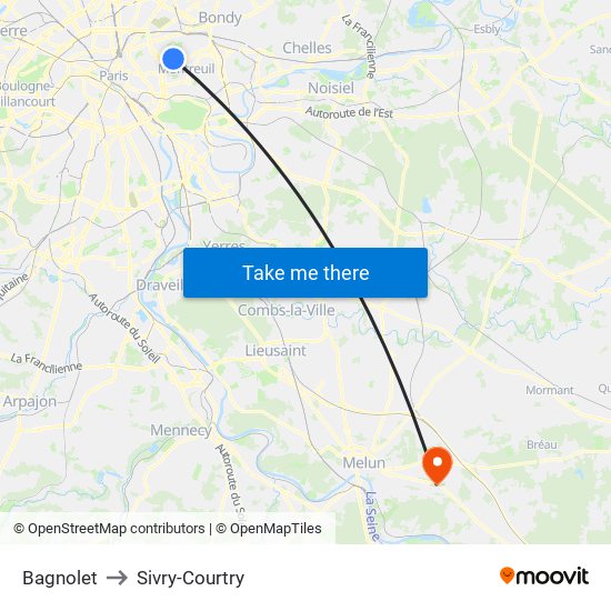 Bagnolet to Sivry-Courtry map