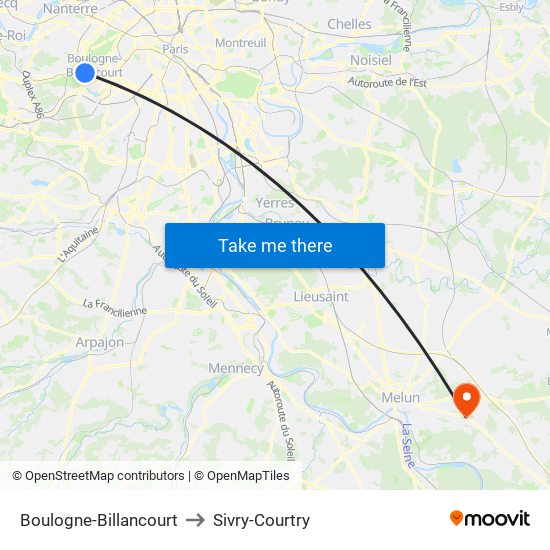 Boulogne-Billancourt to Sivry-Courtry map