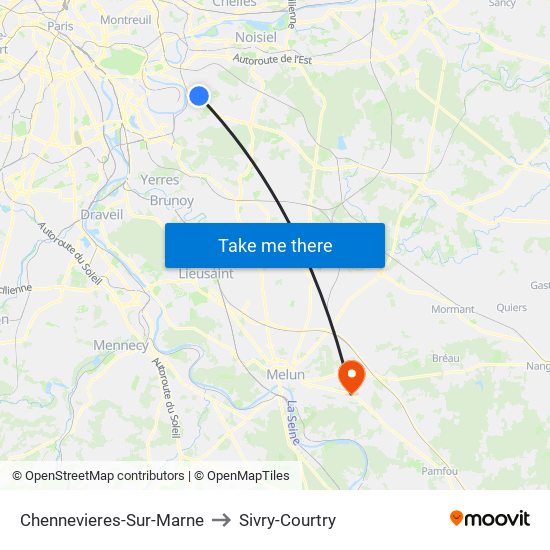 Chennevieres-Sur-Marne to Sivry-Courtry map