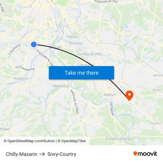 Chilly-Mazarin to Sivry-Courtry map