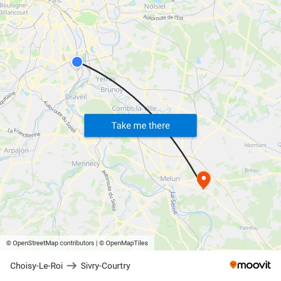 Choisy-Le-Roi to Sivry-Courtry map