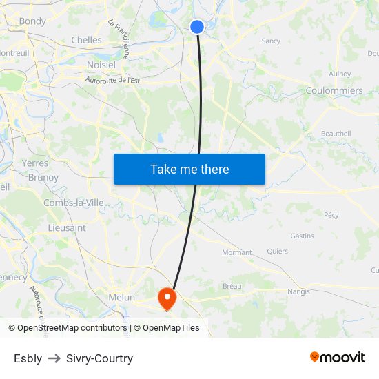 Esbly to Sivry-Courtry map