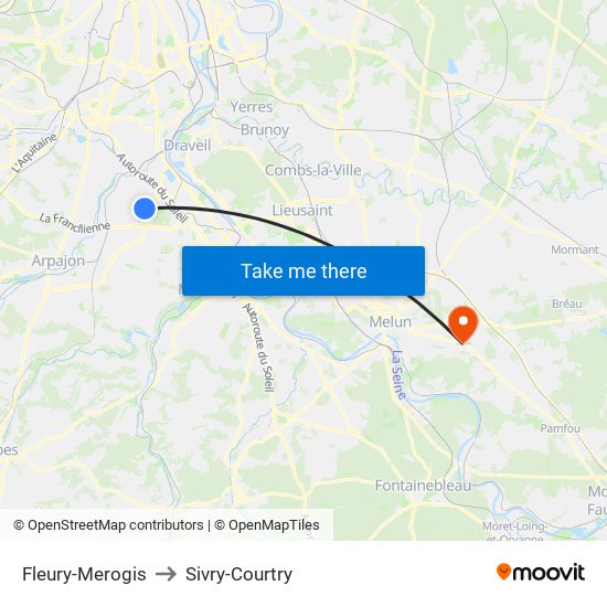 Fleury-Merogis to Sivry-Courtry map