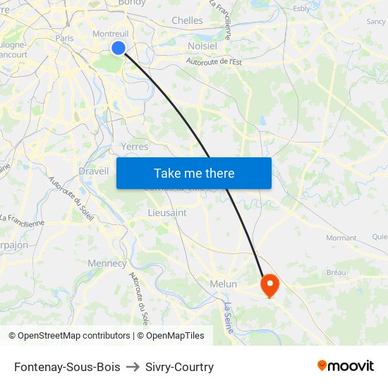 Fontenay-Sous-Bois to Sivry-Courtry map