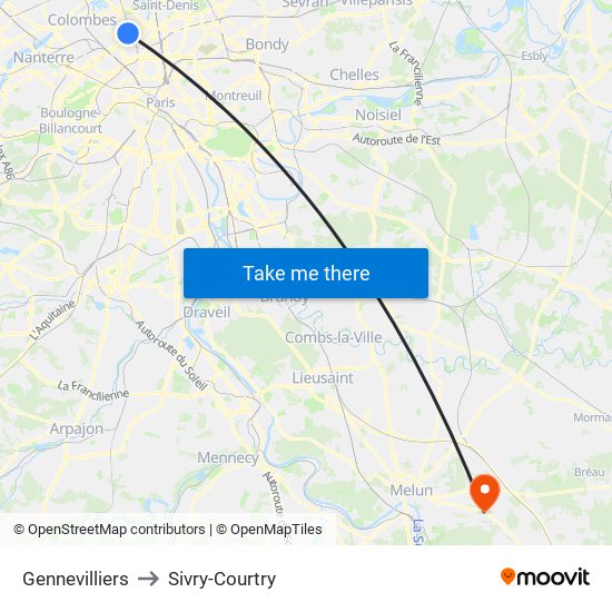 Gennevilliers to Sivry-Courtry map