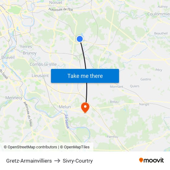 Gretz-Armainvilliers to Sivry-Courtry map