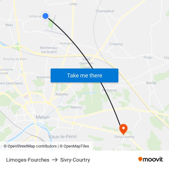 Limoges-Fourches to Sivry-Courtry map