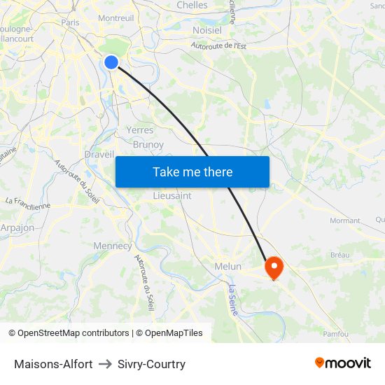 Maisons-Alfort to Sivry-Courtry map