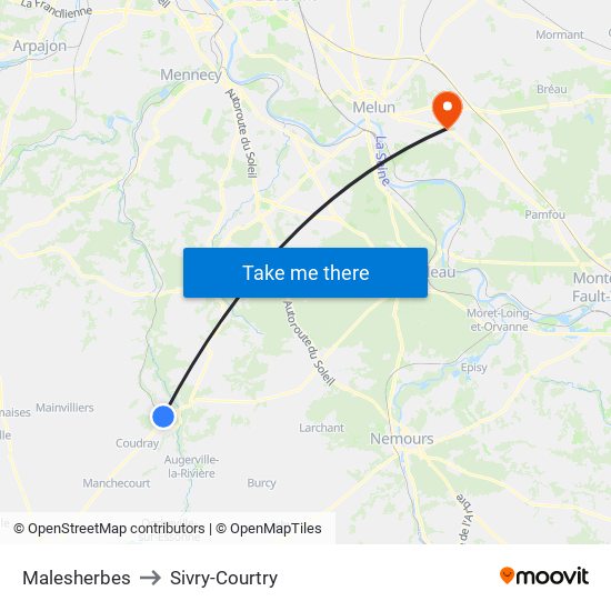 Malesherbes to Sivry-Courtry map