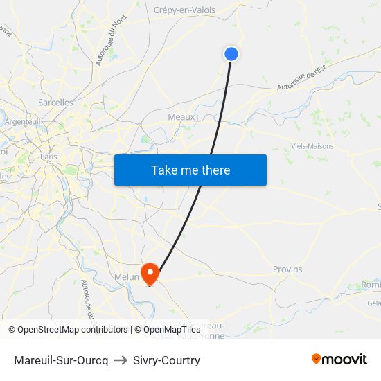 Mareuil-Sur-Ourcq to Sivry-Courtry map