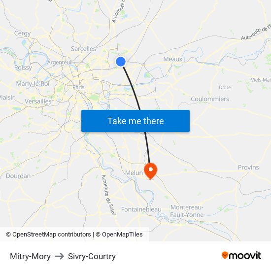 Mitry-Mory to Sivry-Courtry map