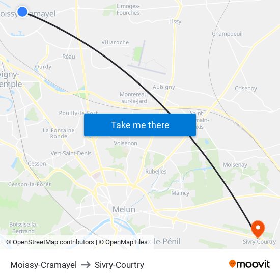 Moissy-Cramayel to Sivry-Courtry map