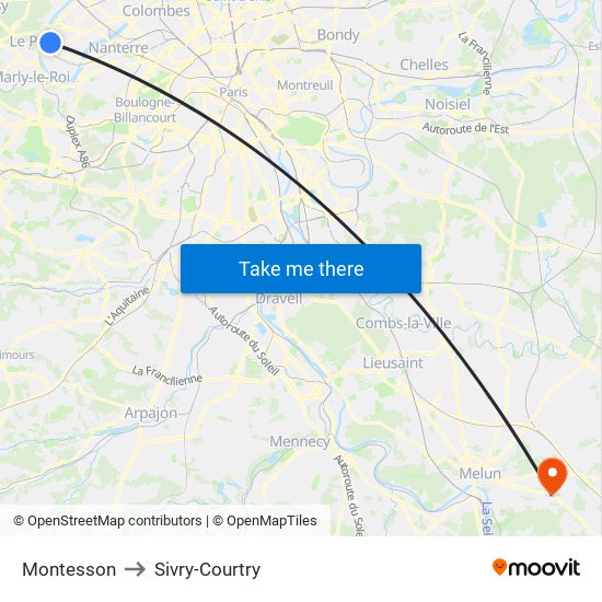 Montesson to Sivry-Courtry map