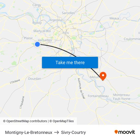 Montigny-Le-Bretonneux to Sivry-Courtry map