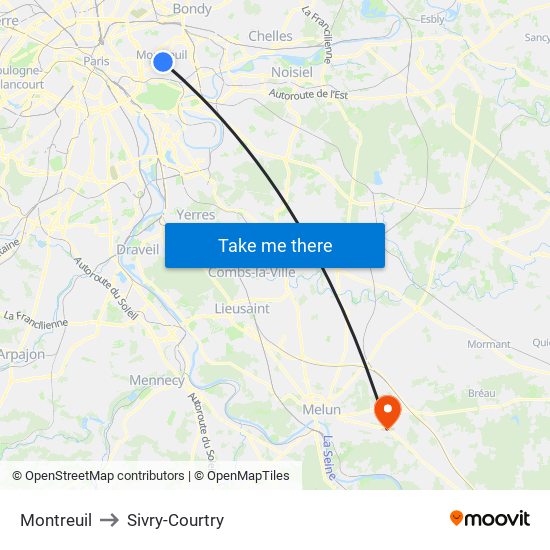 Montreuil to Sivry-Courtry map