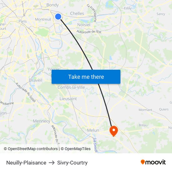 Neuilly-Plaisance to Sivry-Courtry map